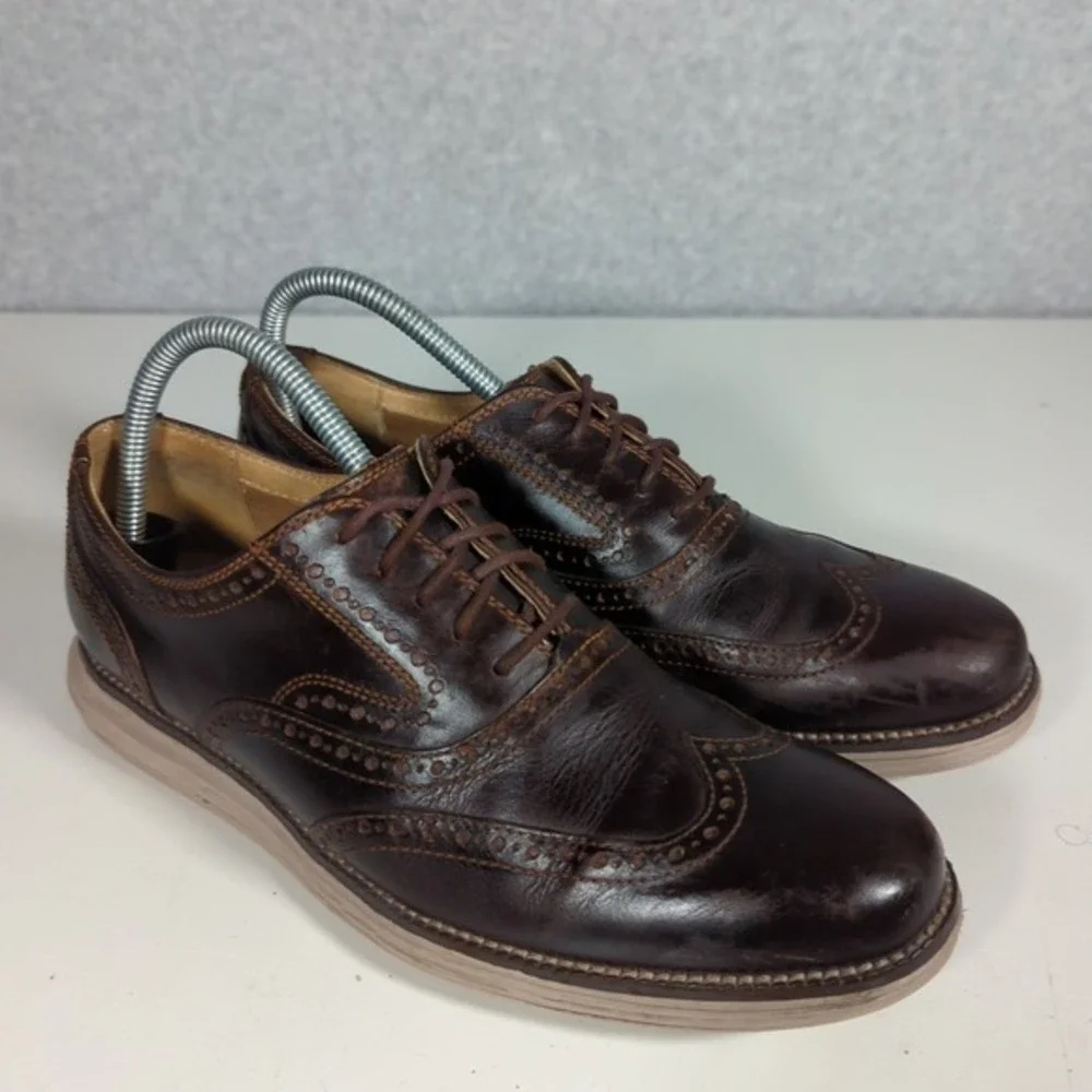 Cole Haan Grand IS Wingtip Oxfords Mens Shoes 8M White Sole Dark‎ Brown